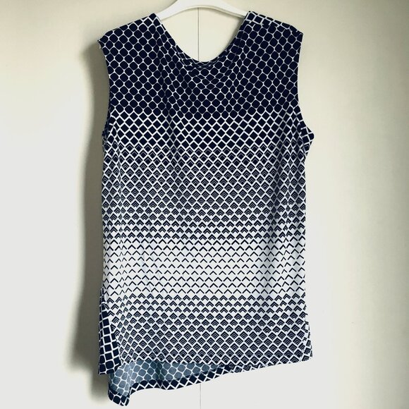 Cleo Asymmetrical B&W Geometric Patchwork Draped Neck Top - Picture 3 of 16